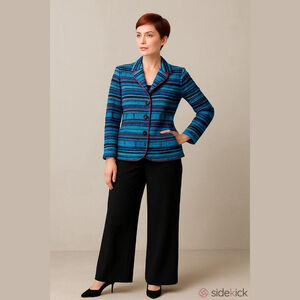 Canvasbacks Women's Vintage Artsy Blazer Size 10 Blue Multi-color, Silk Blend